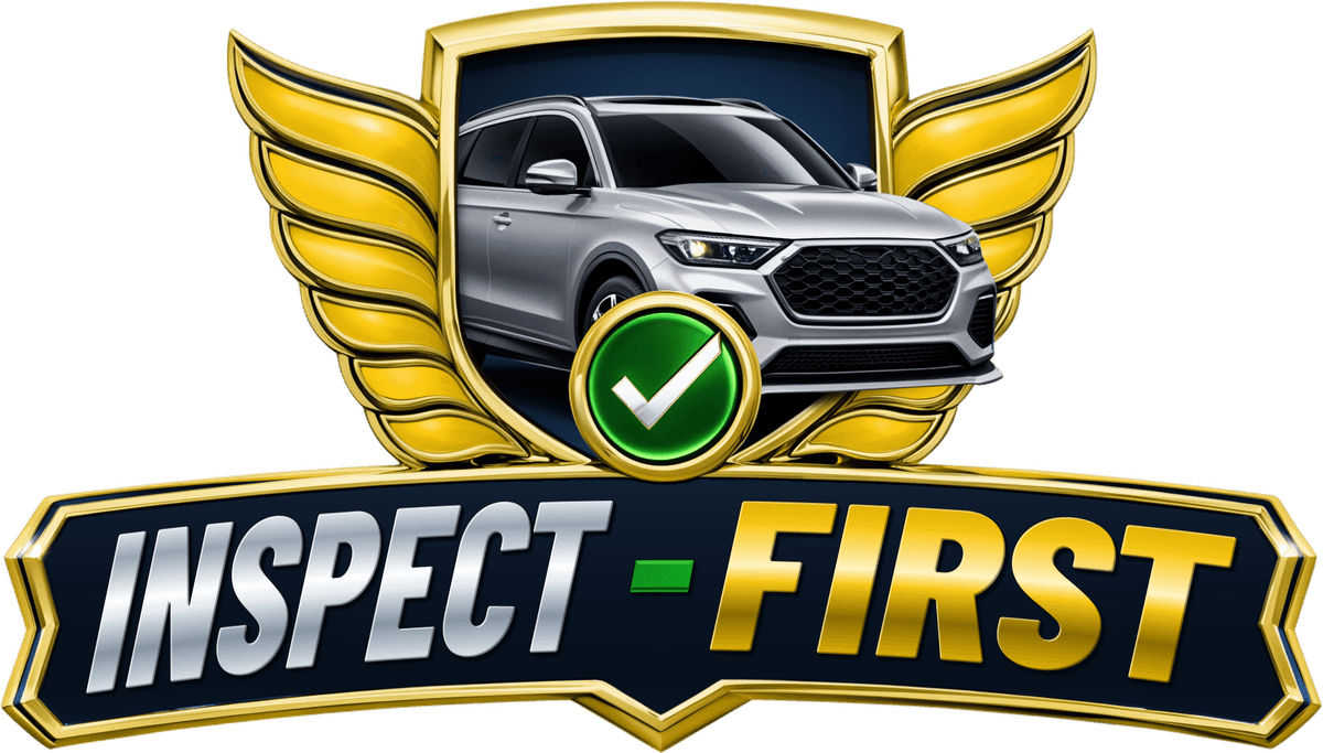 Inspect-First — winged shield crest with green checkmark